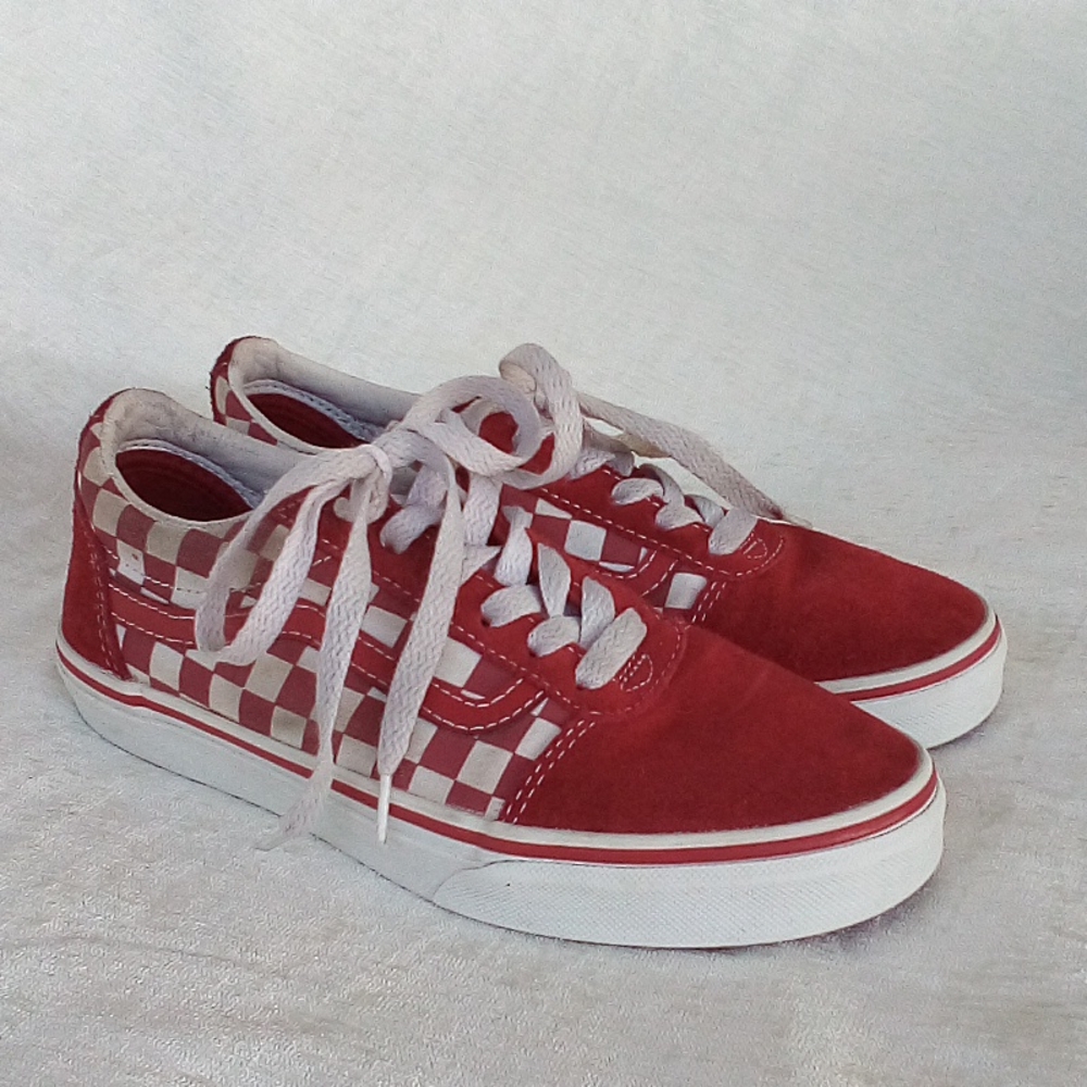 Vans Old Skool Primary Red Suede Check Sneakers